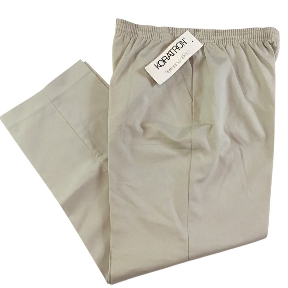 Koret Pull-On Pants Slacks Tan Adjust Elastic Waist 18 Short